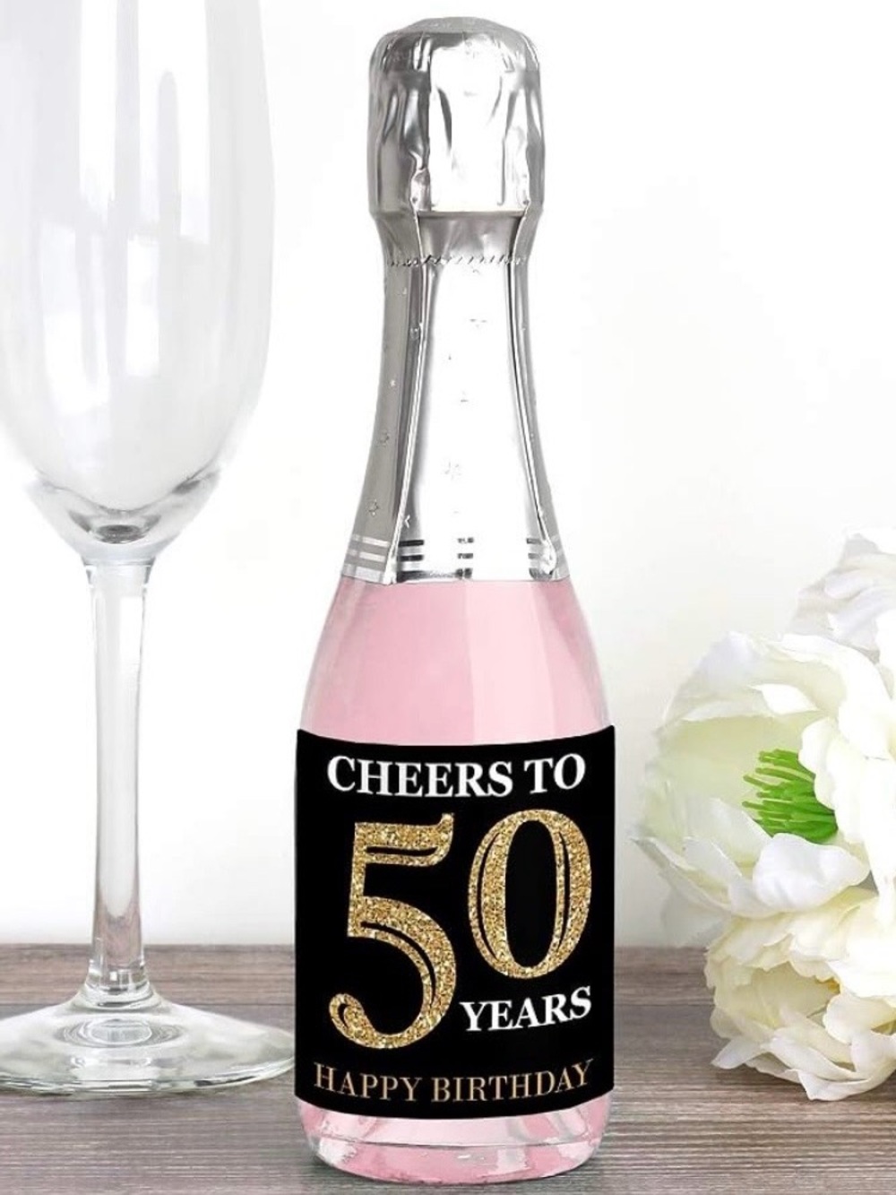 50th birthday labels/stickers Black and Gold Party Celebration Decorations
